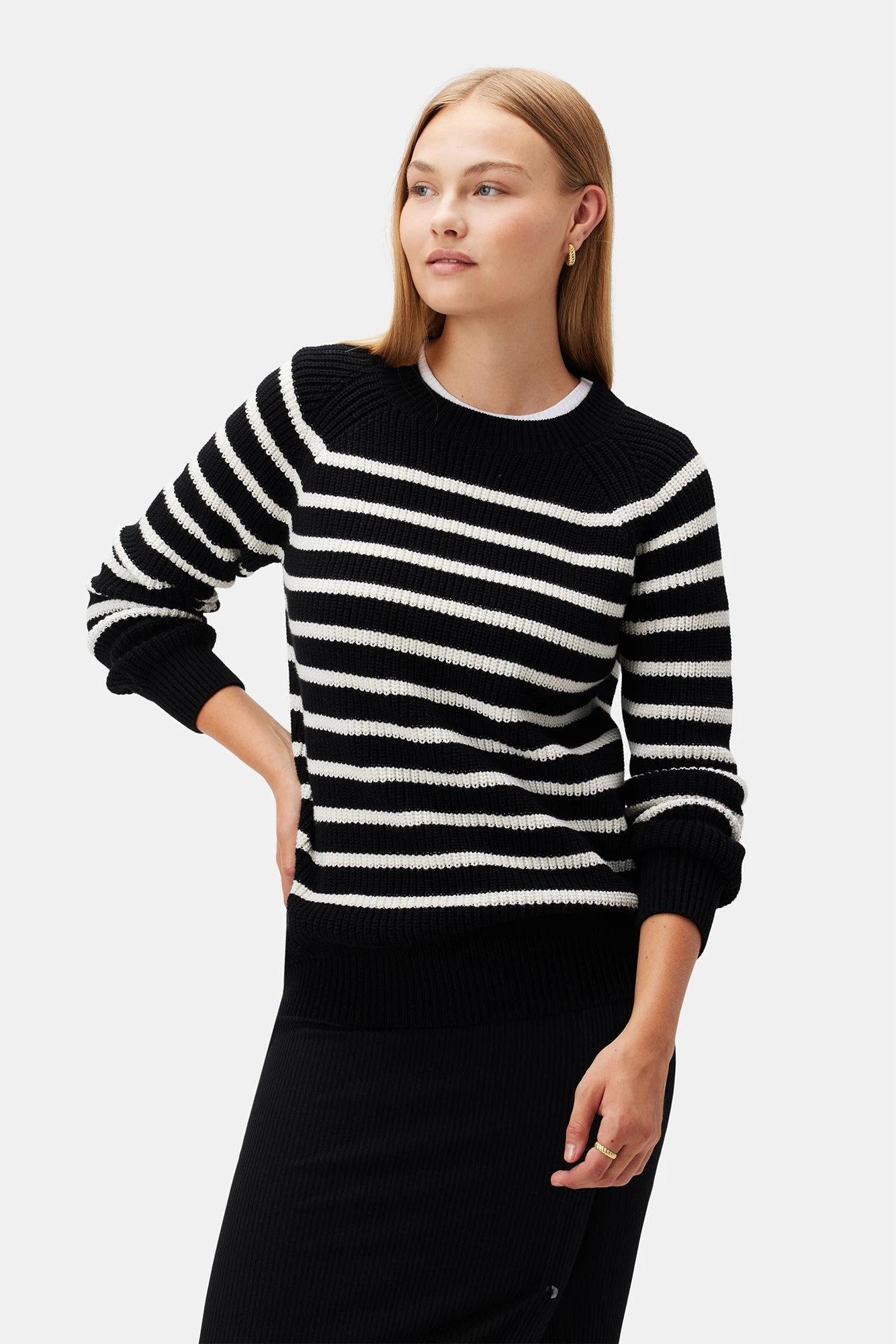 Layla Organic Cotton Sweater - Black Ivory Stripe 2 Layla Organic Cotton Sweater - Black Ivory Stripe - Image 2