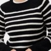 Layla Organic Cotton Sweater - Black Ivory Stripe