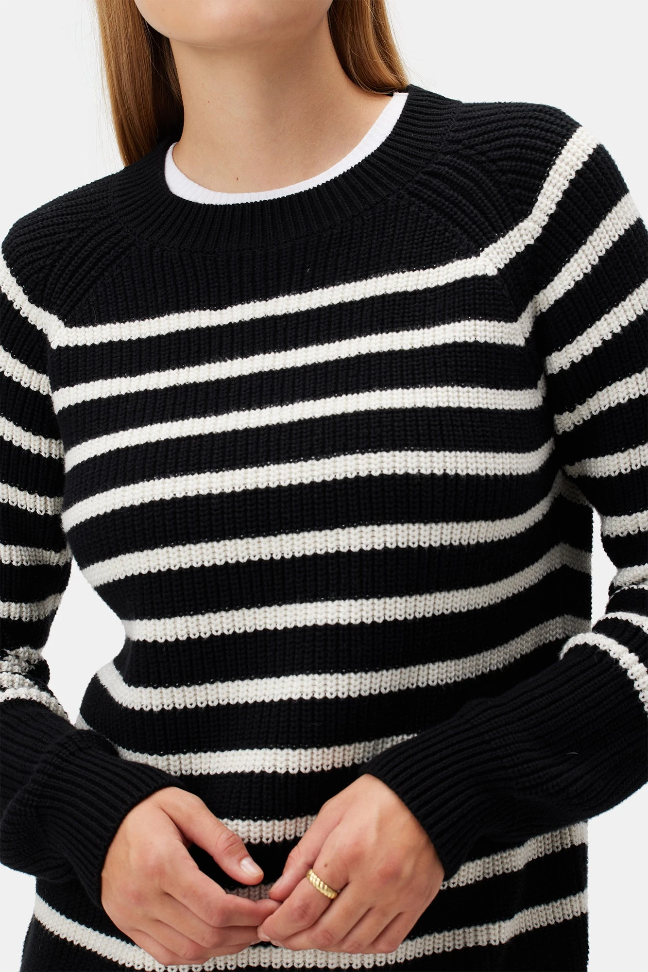 Layla Organic Cotton Sweater - Black Ivory Stripe 1 Layla Organic Cotton Sweater - Black Ivory Stripe