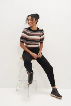 Audre Short Sleeve Cotton Sweater - Melange Stripe