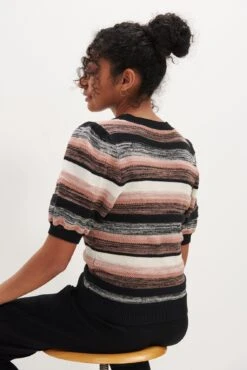 Audre Short Sleeve Cotton Sweater - Melange Stripe -AGOLDE Style 0216 Audre Melange Stripe 5616 web 1614c0df 95a6 49b1 a115 404e2066cc4a