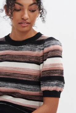 Audre Short Sleeve Cotton Sweater - Melange Stripe -AGOLDE Style 0216 Audre Melange Stripe 5635 web 83b7046a 84aa 4c89 8f86 8fae320ef9dd