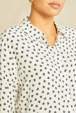 Bixby Washable Silk Blouse - Heart Ivory Navy Print -AGOLDE Style 0263 Bixby Heart Ivory Navy 1409 web f8190b6a ff79 4808 a0bb ca666b06b9e3