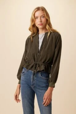 Roux Mixed Cupro Jacket - Olive -AGOLDE Style 0515 Roux Jacket Olive 4