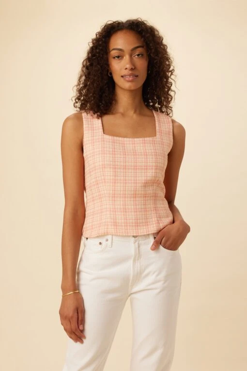 Kinsley Upcycled Top - Pink Peach Plaid -AGOLDE Style 0531 Kinsley Pink Peach Plaid 1