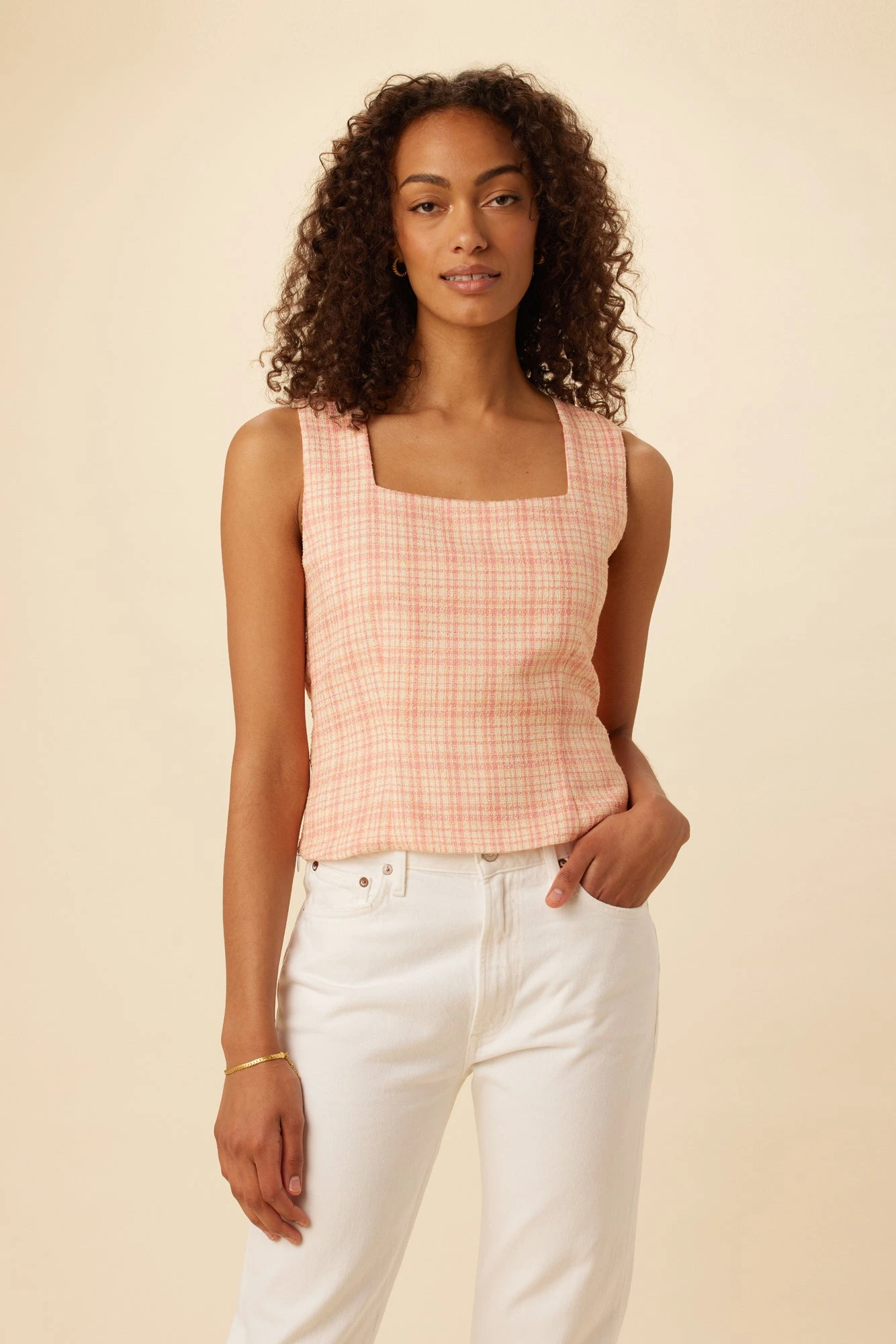 Kinsley Upcycled Top - Pink Peach Plaid 1 Kinsley Upcycled Top - Pink Peach Plaid