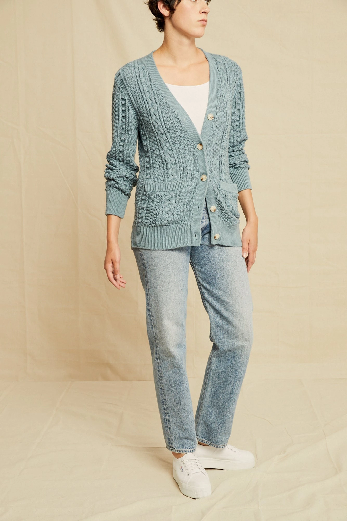 Minka Organic Cotton Cardigan - Blue - ReAmour 2 Minka Organic Cotton Cardigan - Blue - ReAmour - Image 2