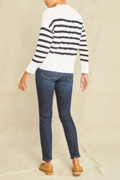 Meena Organic Cotton Sweater - Ivory / Navy -AGOLDE Style 0629 Meena Ivory Navy Stripe 0524 web 27a9c325 57f7 4d15 85da 7a3f1239d36f