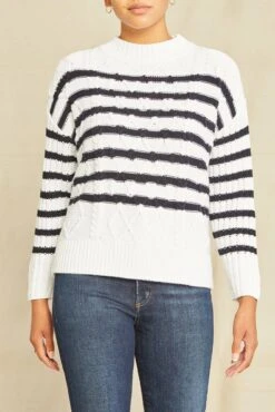 Meena Organic Cotton Sweater - Ivory / Navy