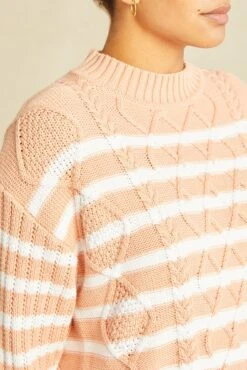 Meena Organic Cotton Sweater - Pink And Ivory -AGOLDE Style 0629 Meena Pink Ivory Stripe 1085 web dd595f39 5da2 4a25 b96f 835a7f820485