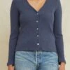 Bridgette Pointelle Rib Cardigan - Pacific Blue