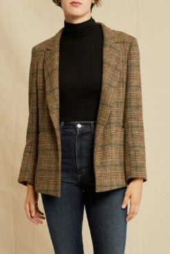 Pippa Wool Blazer - Brown And Teal Plaid