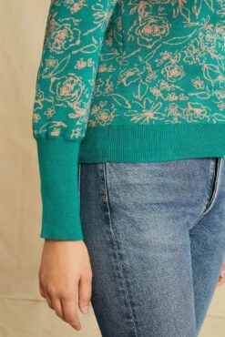 Sasha Organic Cotton Sweater - ReAmour -AGOLDE Style 0666 Sasha Green Pink Jacquard 3911 web b3fcd900 429f 463a bf7e bf5920ec4b0d