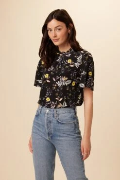 Seville Washable Silk Blouse - French Jardin Black