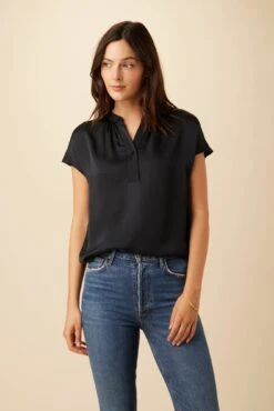 Renata Eco Textured Viscose Blouse - Black