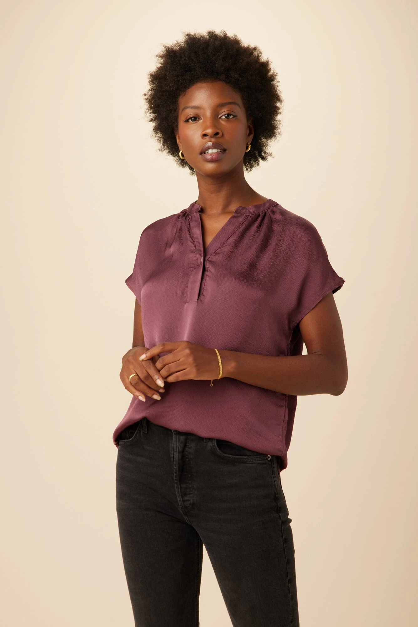 Renata Eco Textured Viscose Blouse - Plum 1 Renata Eco Textured Viscose Blouse - Plum