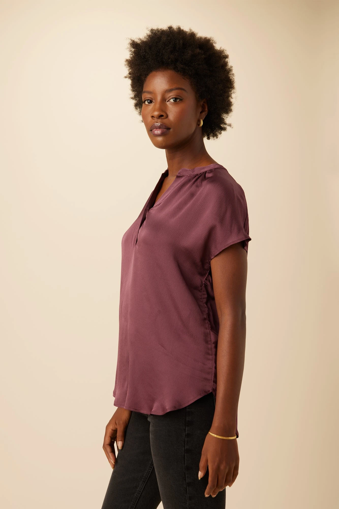 Renata Eco Textured Viscose Blouse - Plum 2 Renata Eco Textured Viscose Blouse - Plum - Image 2