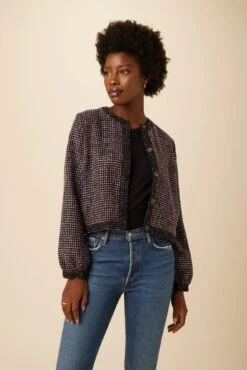 Faustine Upcycled Jacket - Purple Black Boucle