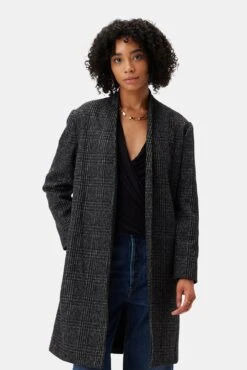 Zuly Wool Twill Coat - Black Grey Plaid