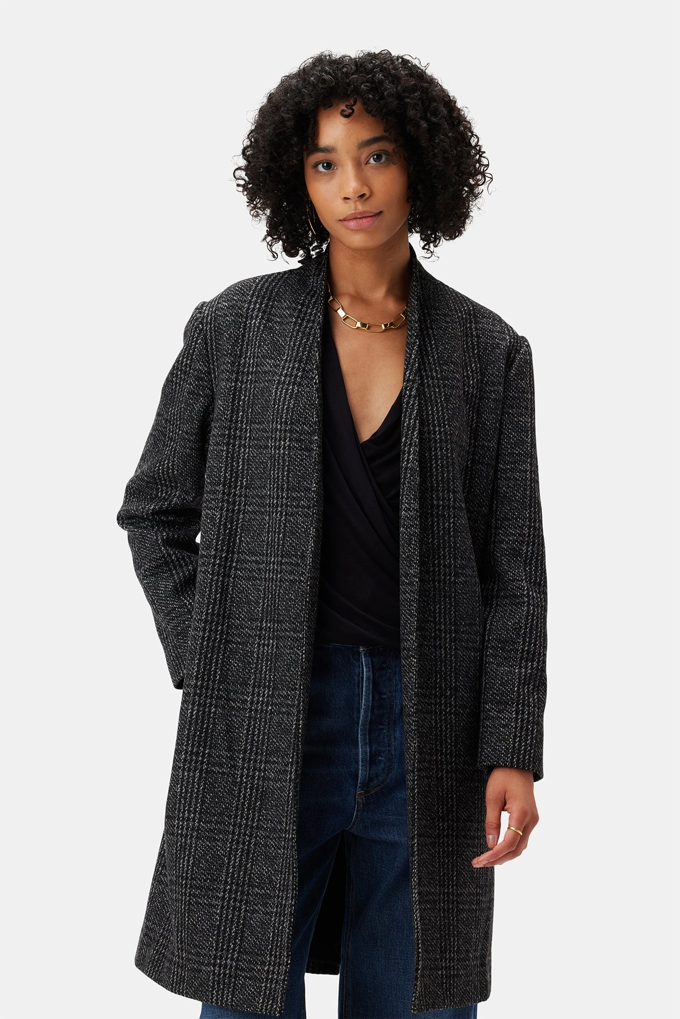 Zuly Wool Twill Coat - Black Grey Plaid 1 Zuly Wool Twill Coat - Black Grey Plaid