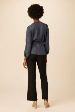 Clemence Cupro Viscose Jacqaurd Blouse - Midnight Blue -AGOLDE Style 10096 LS Clemence Midnight Blue 3