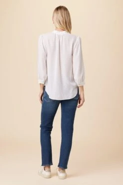 Charlotte 3/4 Sleeve Tencel Blouse - White -AGOLDE Style 10141 Charlotte Tencel White 3
