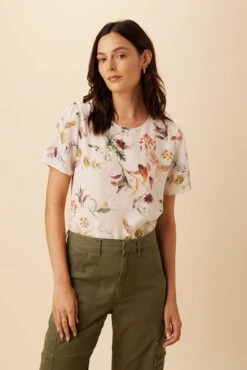 Odilia Washable Silk Blouse - Botanic Floral Ivory