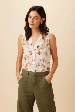 Amy Washable Silk Blouse - Botanic Floral Ivory