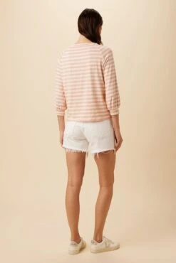 Issa Reverie Knit Tee - Rose Natural Stripe -AGOLDE Style 10263 Issa Stripe Rose and Ivory 3