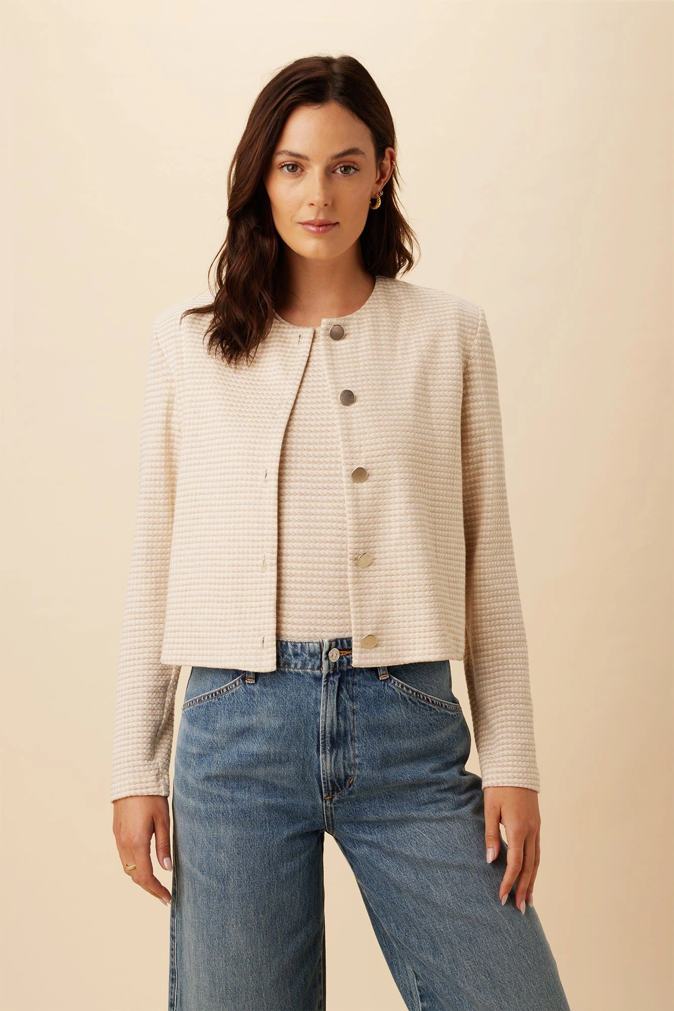 Erin Scallop Knit Jacket - Natural Oatmeal 1 Erin Scallop Knit Jacket - Natural Oatmeal