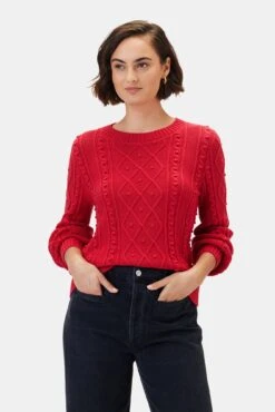 Faedra Organic Cotton Sweater - Red