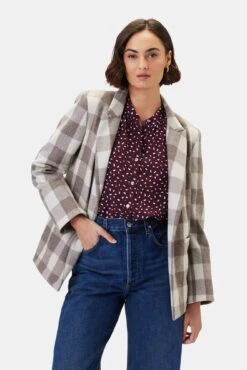 Tobie Single Breasted Blazer - Natural Buffalo Check