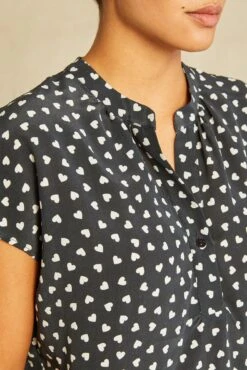 Renata Washable Silk Blouse - Heart Black Ivory Print -AGOLDE Style 1068 Renata Heart Black Ivory 3474 web 3199fe22 3475 46d8 a790 279a431569c9