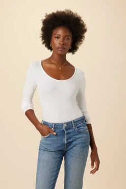 Itana Long Sleeve Dream Rib Tee - White