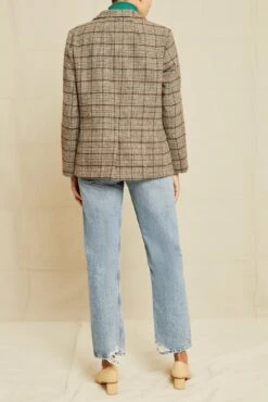 Pippa Wool Blazer - Tan And Green Plaid -AGOLDE Style 211013 AV October ECOMM 0664PippaTanGreenPlaid 7313 web