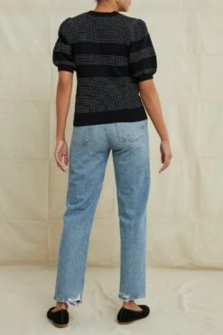 Liza Organic Cotton Sweater - Black And Ivory -AGOLDE Style 9666LizaBlackTextureStripe 3078 web d75afb4a 103d 4904 a2f2 5697f5a58bc5