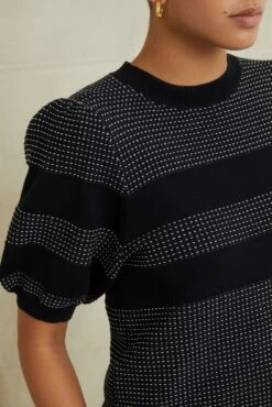 Liza Organic Cotton Sweater - Black And Ivory -AGOLDE Style 9666LizaBlackTextureStripe 3108 web a075f6fa 9bba 4ecc b367 e86dddaffcc8
