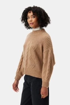 Cameryn Cable Knit Wool Sweater - Camel -AGOLDE Style Cameryn Sweater Camel 2
