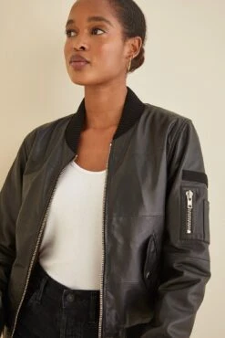 Deadwood Combo Black Leather Bomber Jacket -AGOLDE Style DEADWOOD Combo Bomber Jacket Black 3491 web