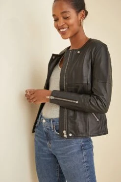 Deadwood Wren Leather Jacket - Black -AGOLDE Style DEADWOOD Wren Biker Jacket Black 3297 web