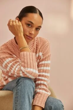 Meena Organic Cotton Sweater - Pink And Ivory